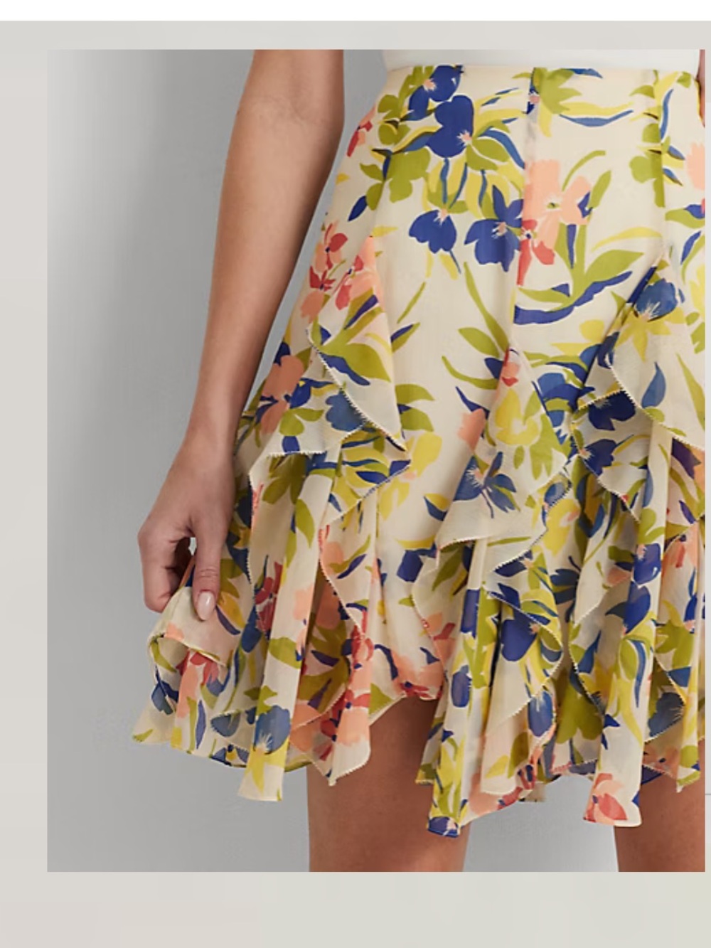 Ralph Lauren Floral Ruffle-Trim Skirt in Yellow and Blue